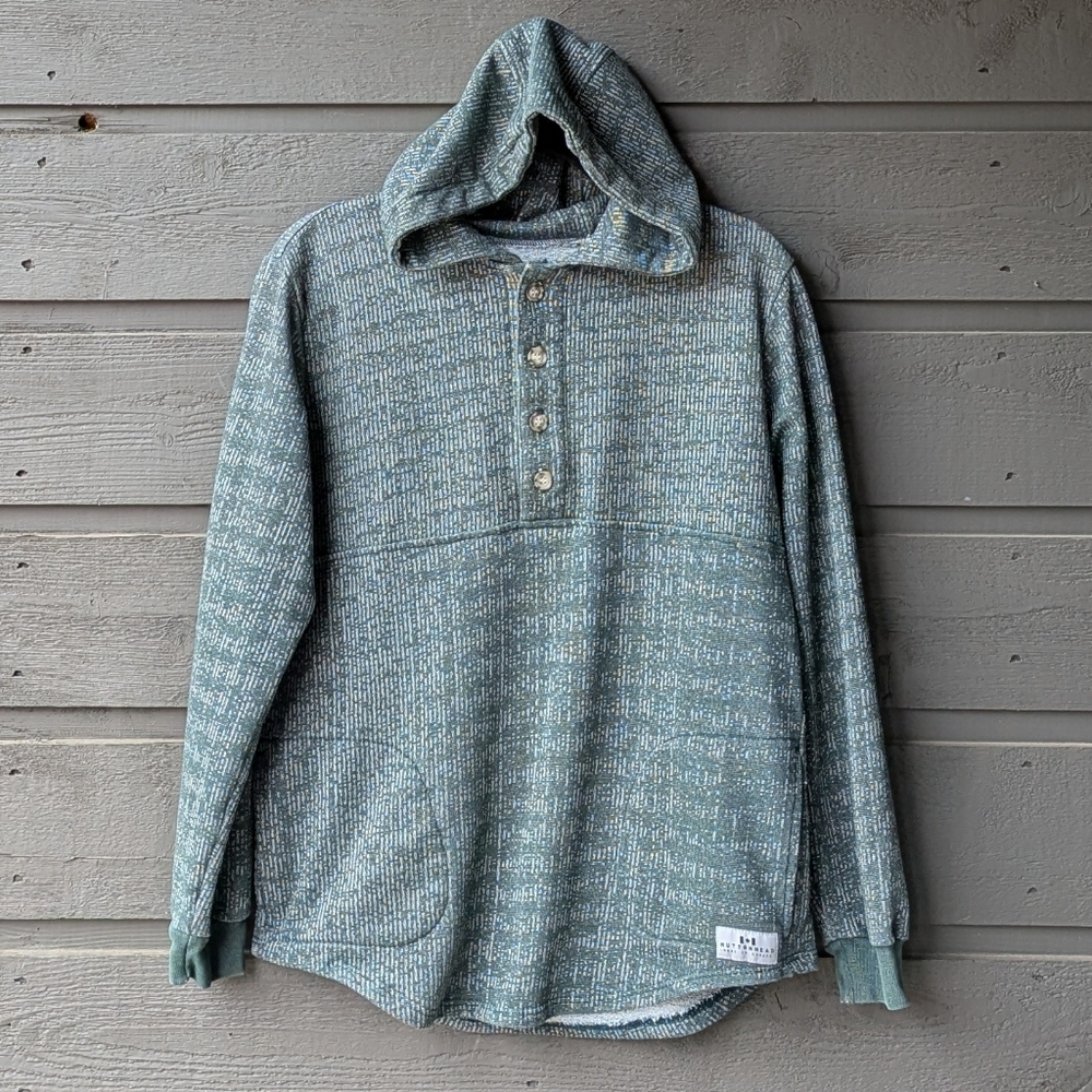 Muttonhead Green Long Sleeve Henley Hoodie Sweatshirt Size Small